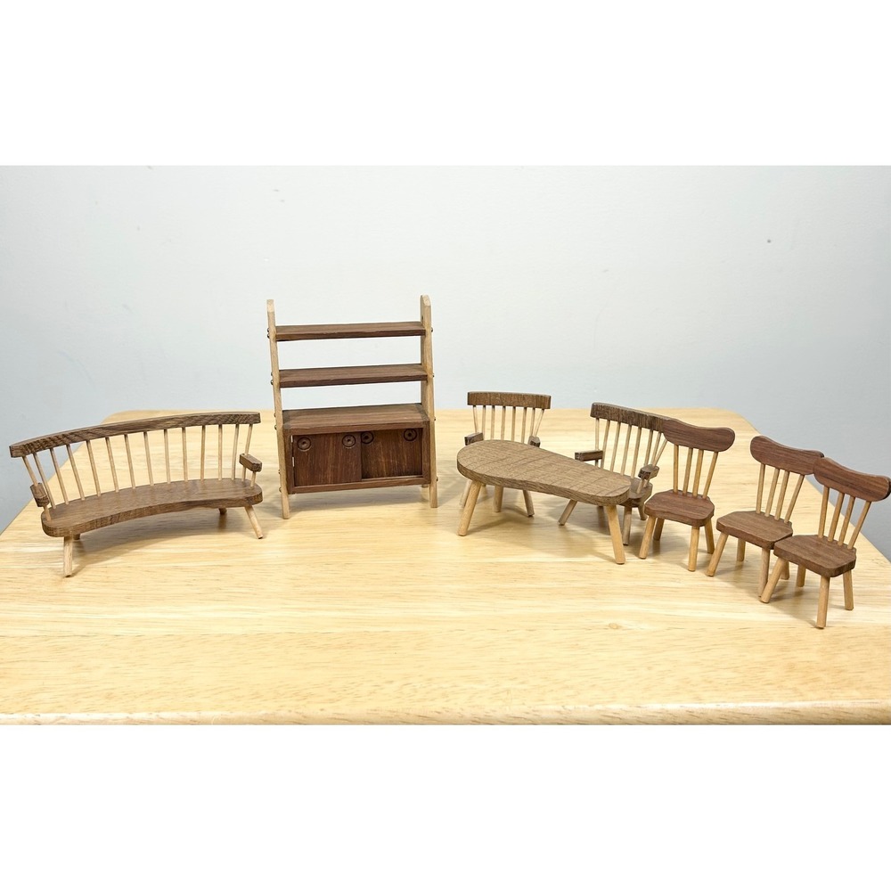 Vintage Sallingboe Denmark Miniature Wood Dollhouse Furniture Set MCM 8pc RARE
